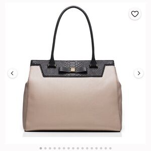 Kate Spade Large Bag Two-Tone Pebbled Leather structured Large Purse Tan Black